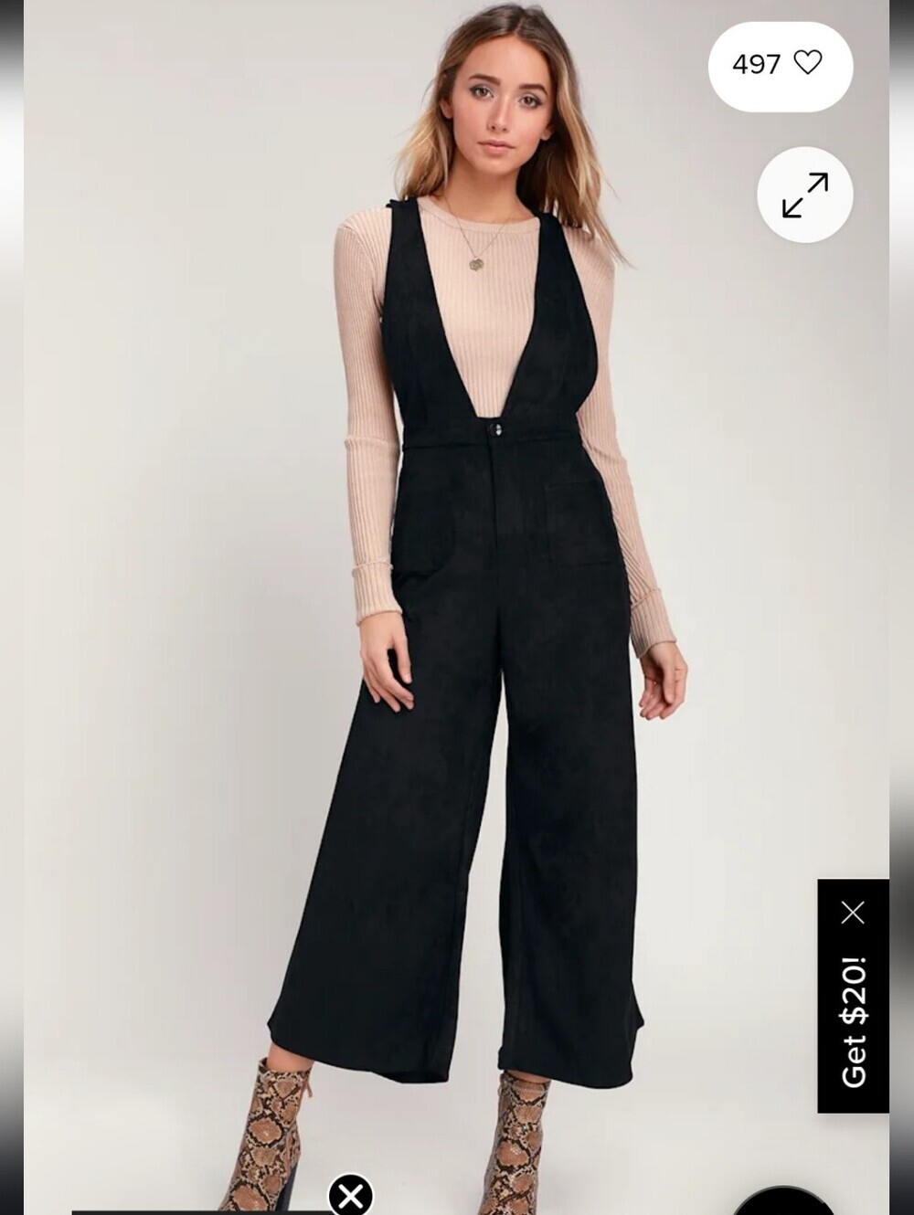 Sadie And Sage Black Vegan Suede Overalls Sz M NWT Cropped Wide Leg